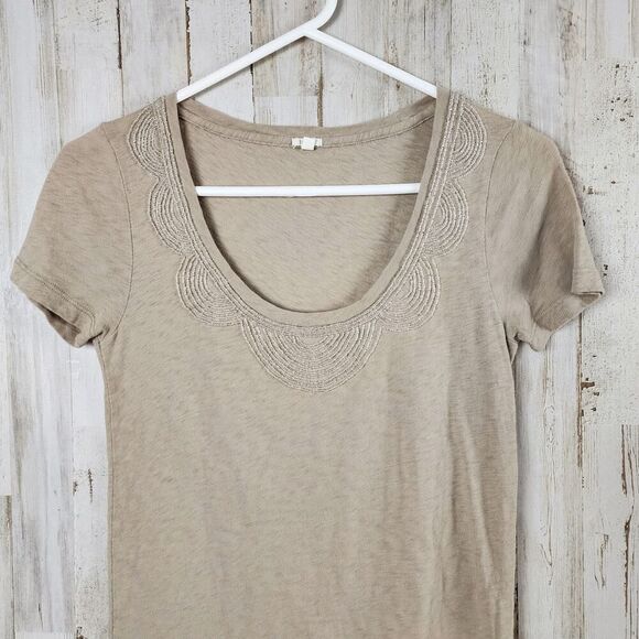 J. Crew Beaded Tee Shirt Tan Size Small - Picture 4 of 11